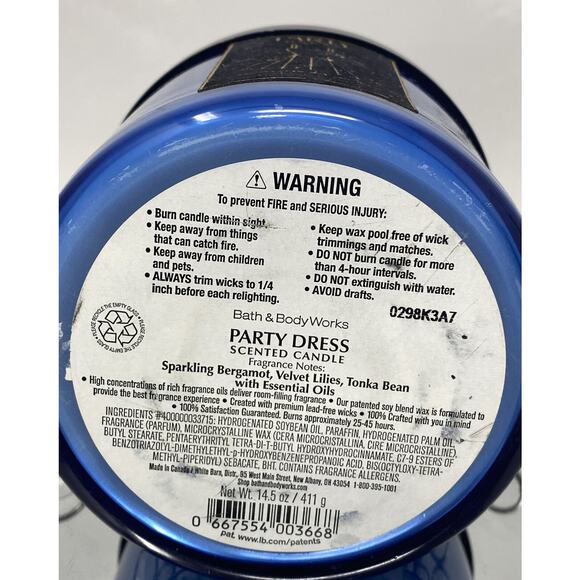 Bath & Body Works - Party Dress 2020 NEW (3 Wick 14.5 oz) - Picture 7 of 7